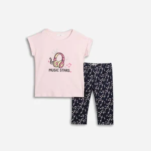 Camiseta + Leggings Capri Bebe Niña Rosa Claro/Azul Allover