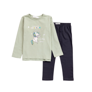 Conjunto Bebe Niña Blusa Leggings Jersey-Lycra Girly Cacahuete-Antracita.