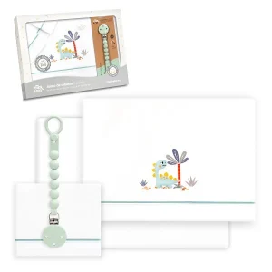 Triptico Cuna Dinosaurio Palmera 100% Algodón + Broche de Interbaby